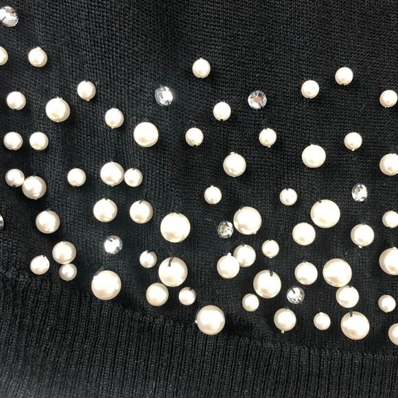 Nanette Lepore Carnival Pearl & Rhinestone Embellished Black Wool Cardigan US S - Picture 8 of 14